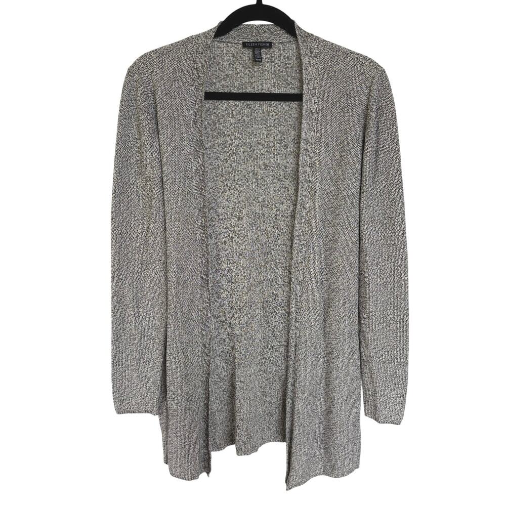 Eileen Fisher Gray Heathered Tencel Longline Classic Cardigan Open Front XS